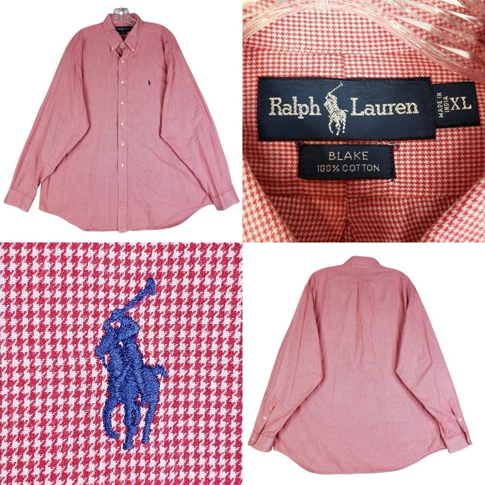 Polo Ralph Lauren Shirt Oxford Men's XL Red Houndstooth LS Button Down